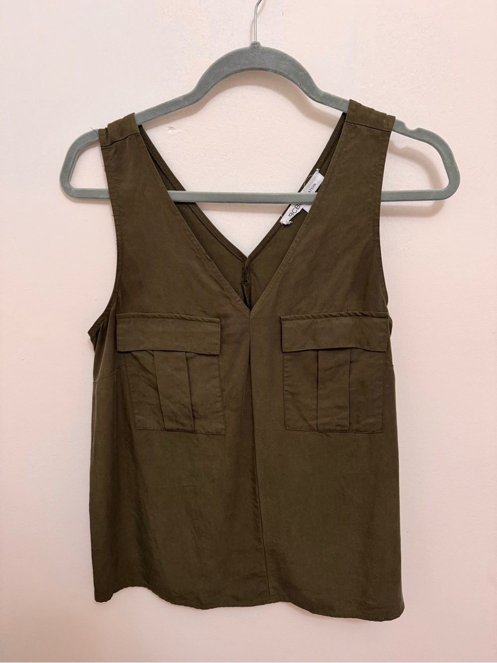 BCBGeneration Olive Green V-Neck Tank with Velvet Straps